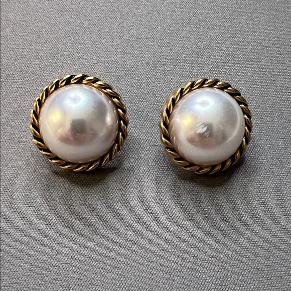 Classic Pearl and Gold-Tone Rope Earrings - Picture 1 of 4